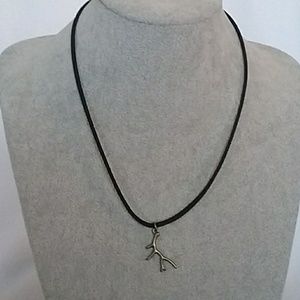 Mens bronze antler charm black suede  necklace